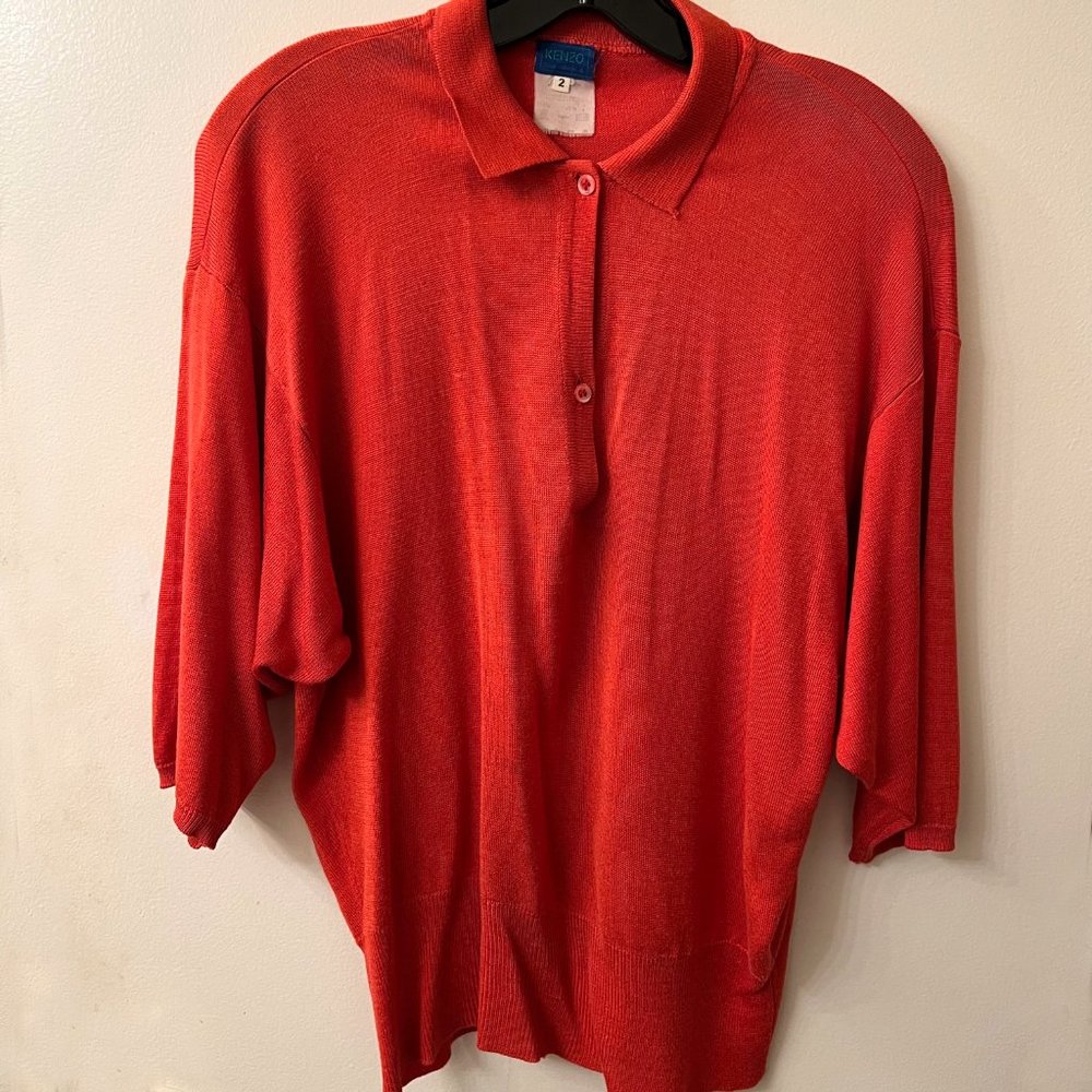 KENZO PARIS Red Oversized Short Sleeve Collared Unique Style Women's 90s